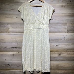 Royal Robbins Essential Tencel Dash Dress Midi Size M Cream Allover Print UPF 50